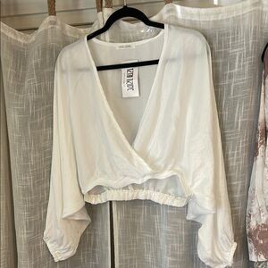 12th Tribe White Relaxed Wrap Crop Top